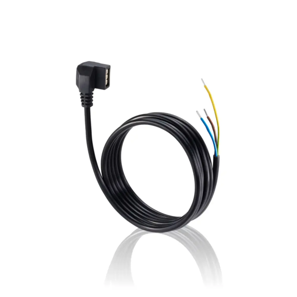 Schwarzes Netzkabel für Wilo PARA von OVENTROP mit Winkelstecker und abisolierten Enden.